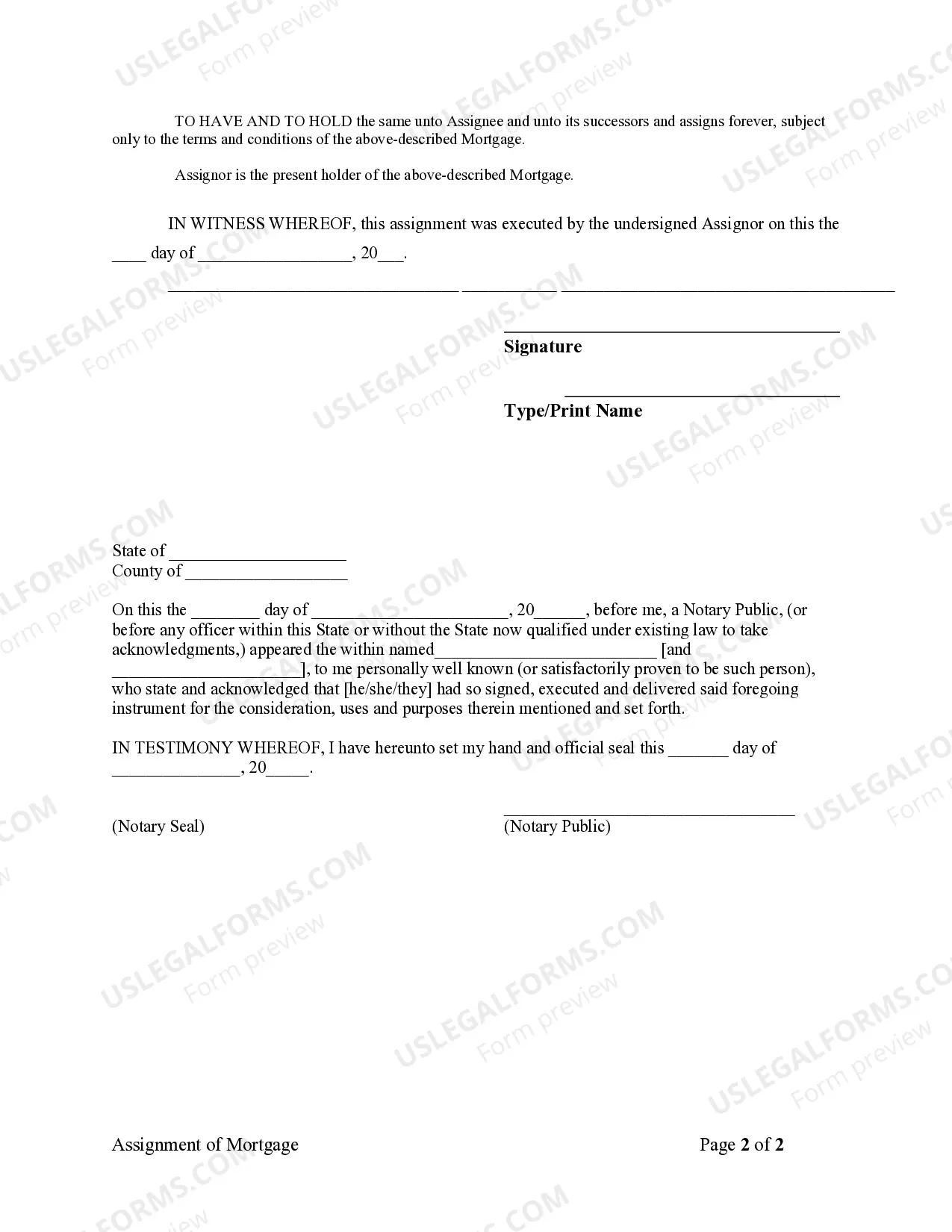 Preview Assignment of Mortgage by Individual Mortgage Holder