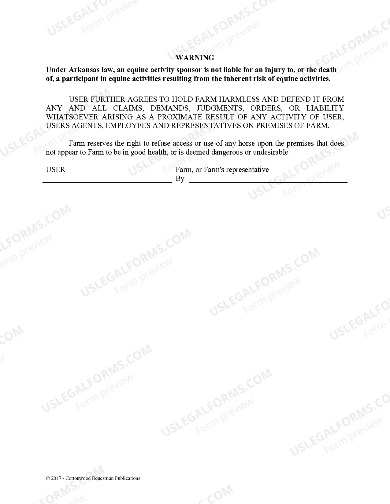 Preview Facility Release Agreement - Show Or Clinic - Horse Equine Forms