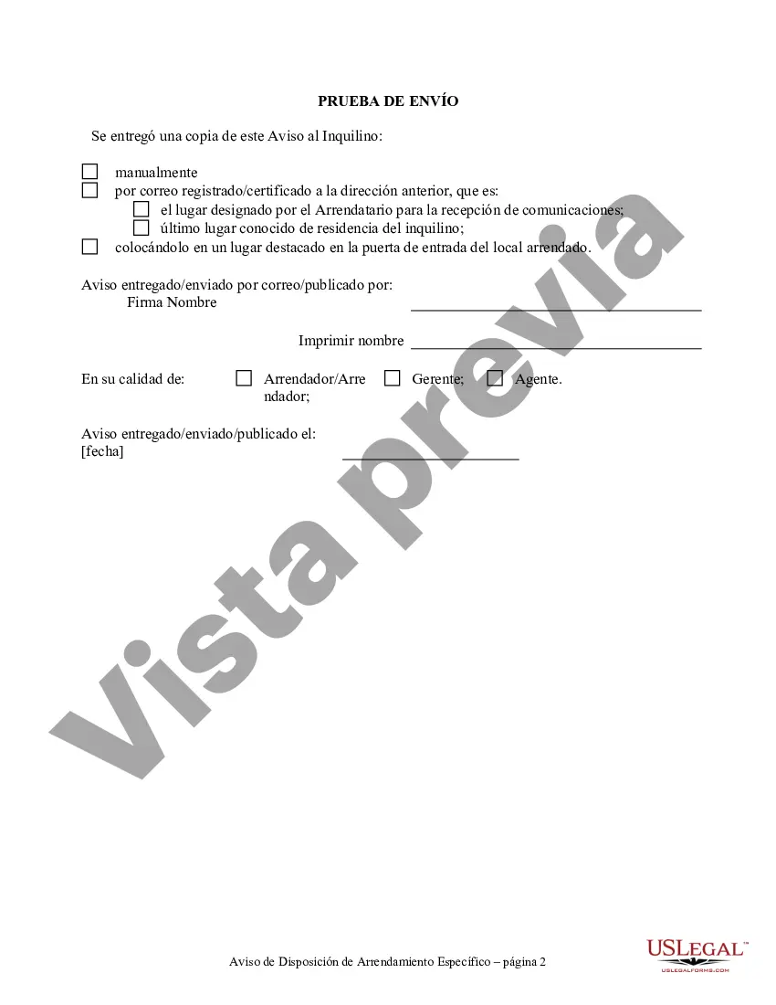 Preview Aviso de incumplimiento de contrato de arrendamiento por escrito por violar disposiciones específicas del contrato de arrendamiento sin derecho a subsanación de propiedad residencial del arrendador al arrendatario