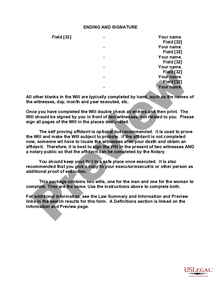 Preview Mutual Wills containing Last Will and Testaments for Man and Woman living together not Married with No Children