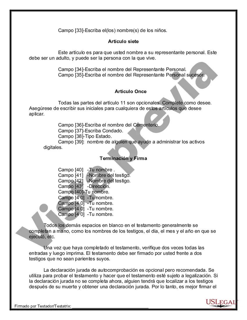 Preview Paquete de Testamentos Mutuos de Últimas Voluntades y Testamentos para Personas Solteras que conviven con Hijos Adultos
