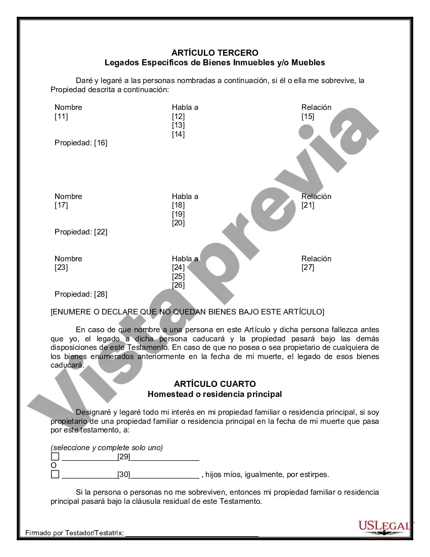 Preview Paquete de Testamentos Mutuos de Últimas Voluntades y Testamentos para Personas Solteras que conviven con Hijos Adultos