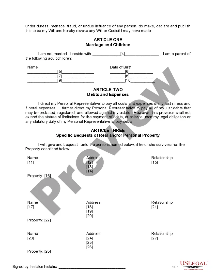 Preview Mutual Wills Package of Last Wills and Testaments for Man and Woman living together not Married with Adult Children