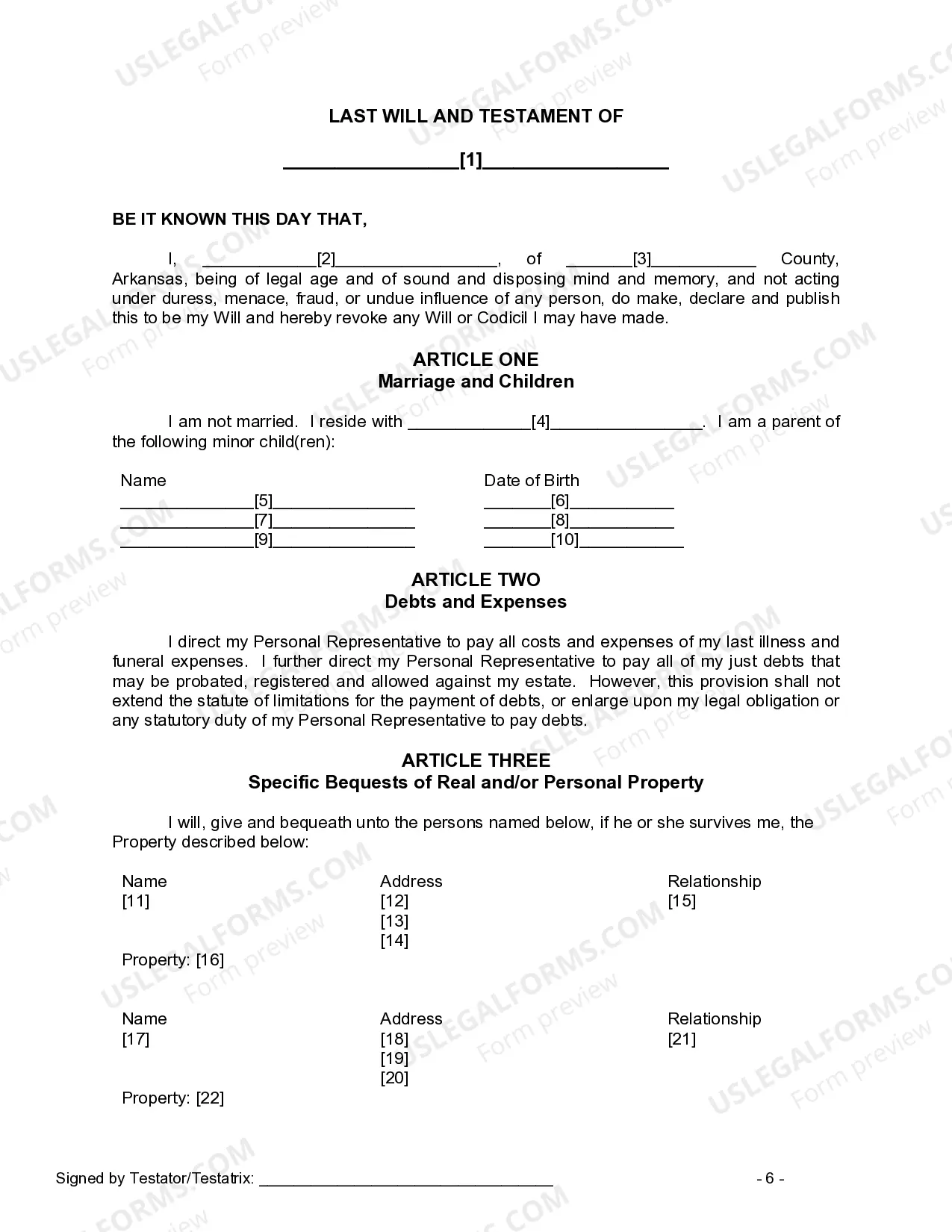 Preview Mutual Wills or Last Will and Testaments for Man and Woman living together, not Married with Minor Children