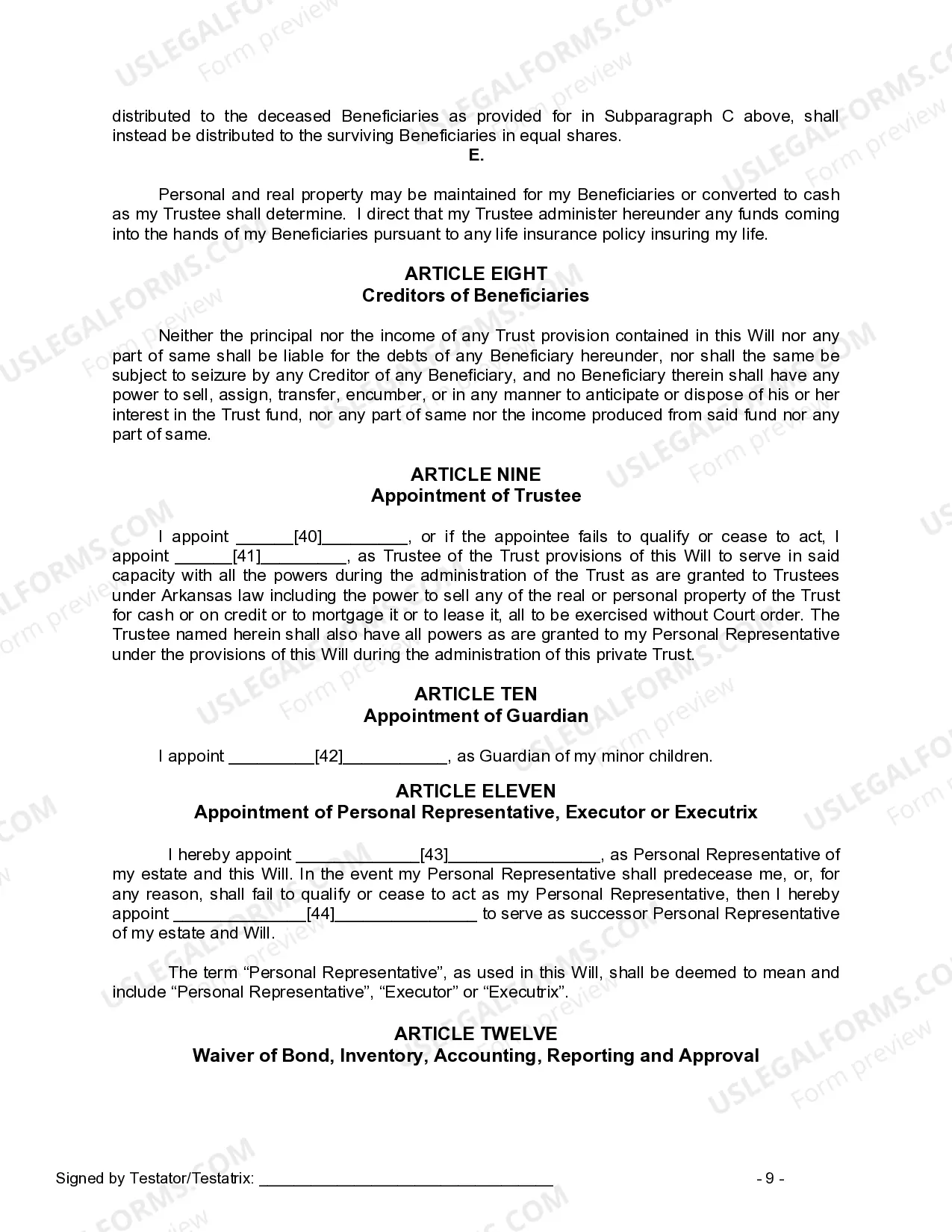 Preview Mutual Wills or Last Will and Testaments for Man and Woman living together, not Married with Minor Children