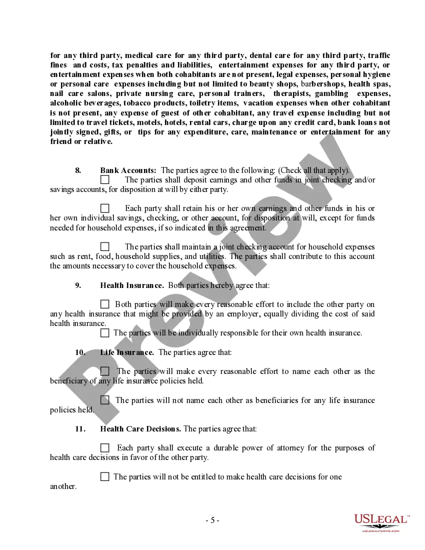 Preview Non-Marital Cohabitation Living Together Agreement