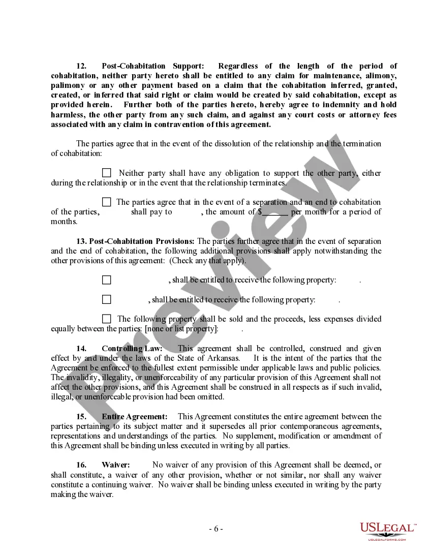 Preview Non-Marital Cohabitation Living Together Agreement