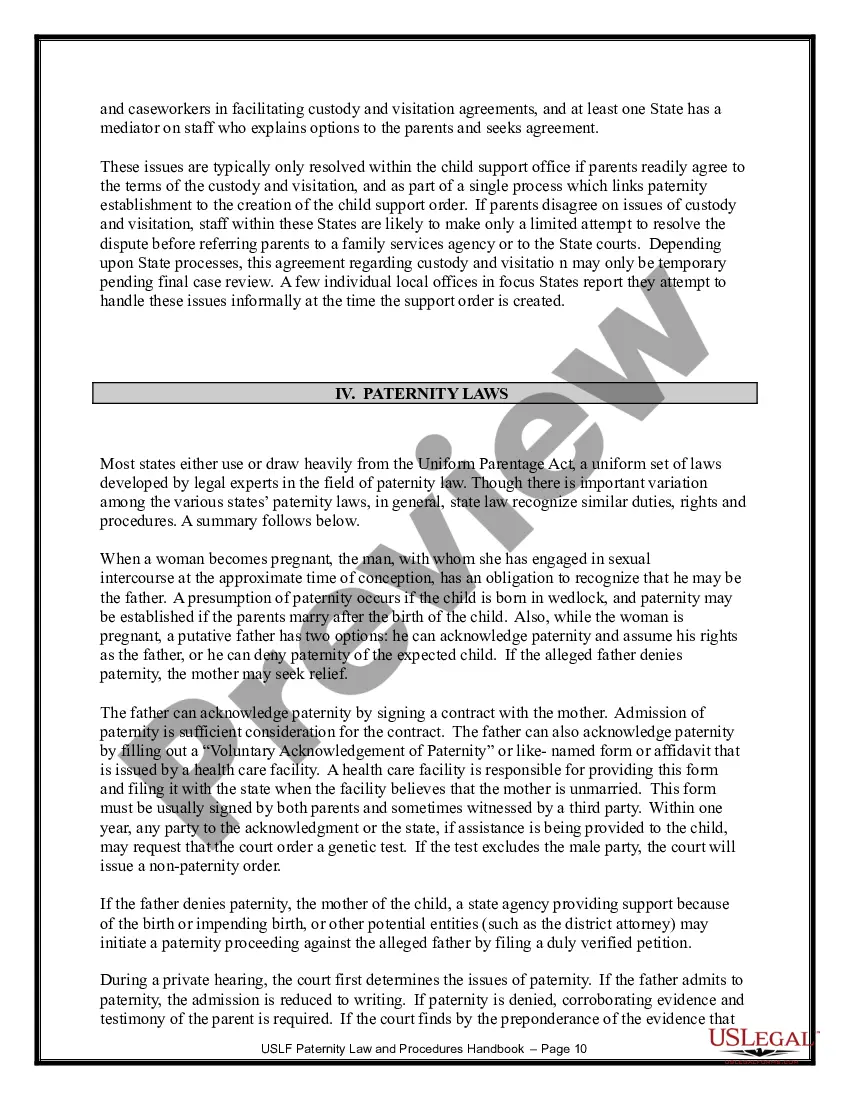 Preview Paternity Law and Procedure Handbook