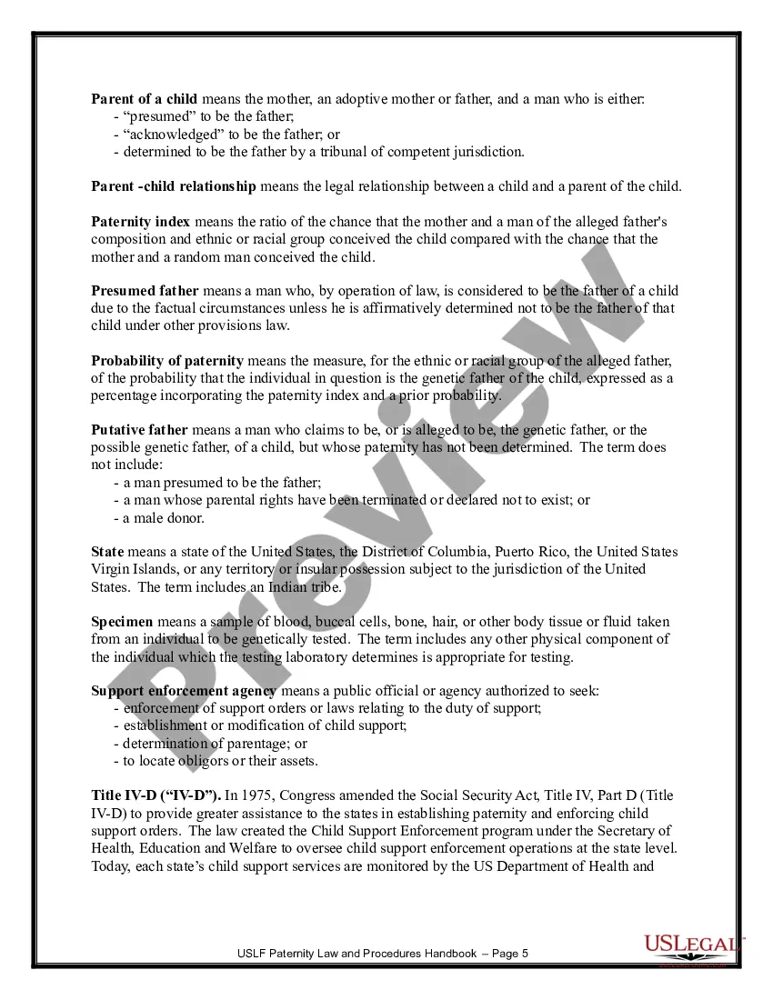 Preview Paternity Law and Procedure Handbook