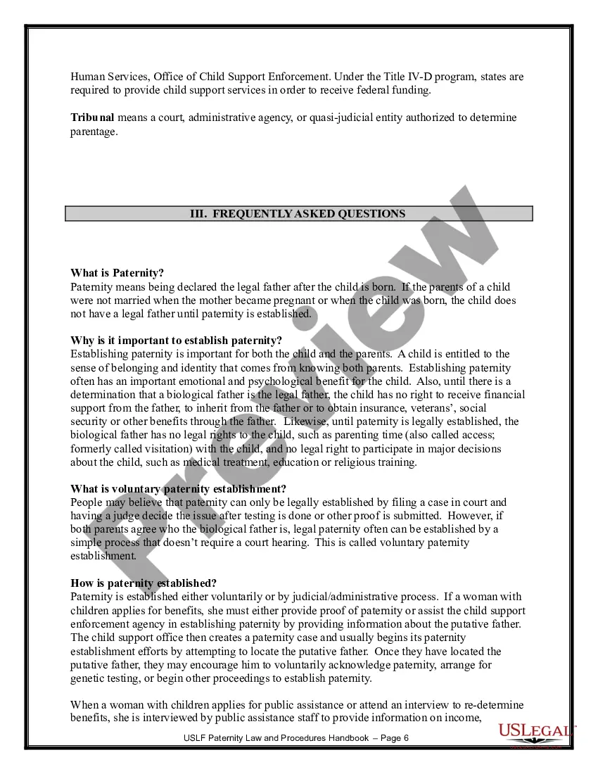 Preview Paternity Law and Procedure Handbook