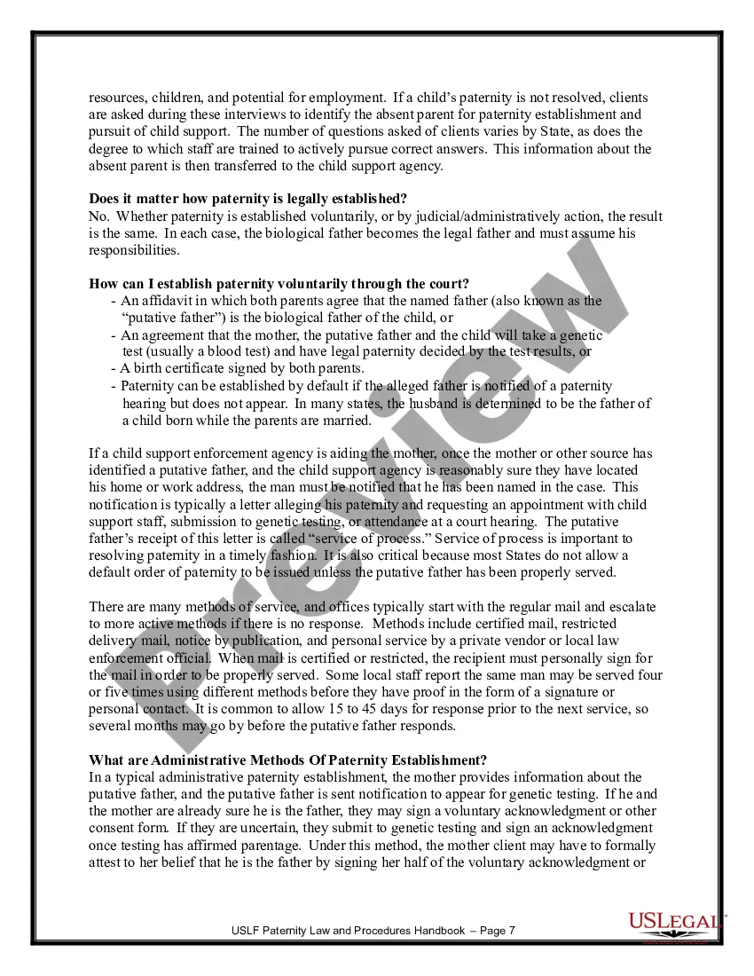 Preview Paternity Law and Procedure Handbook