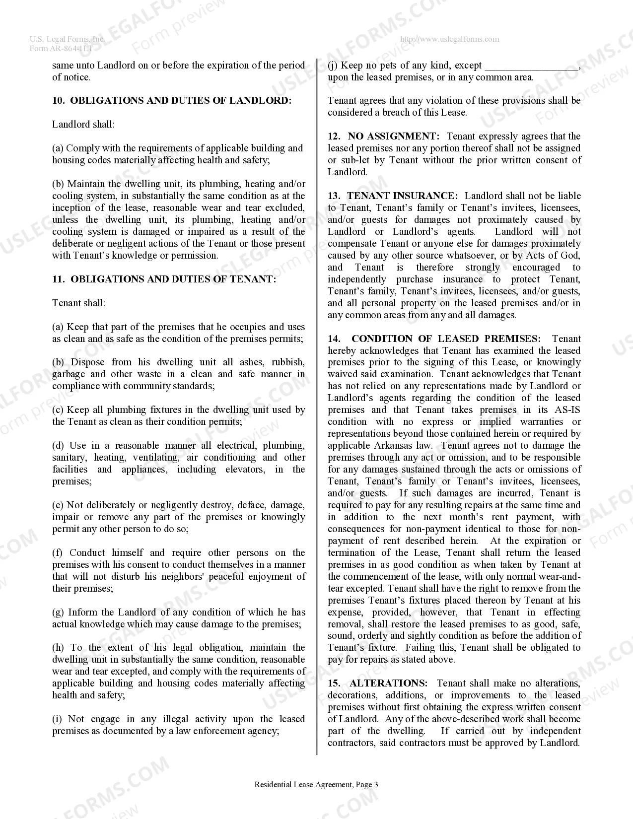 Preview Residential Lease or Rental Agreement for Month to Month