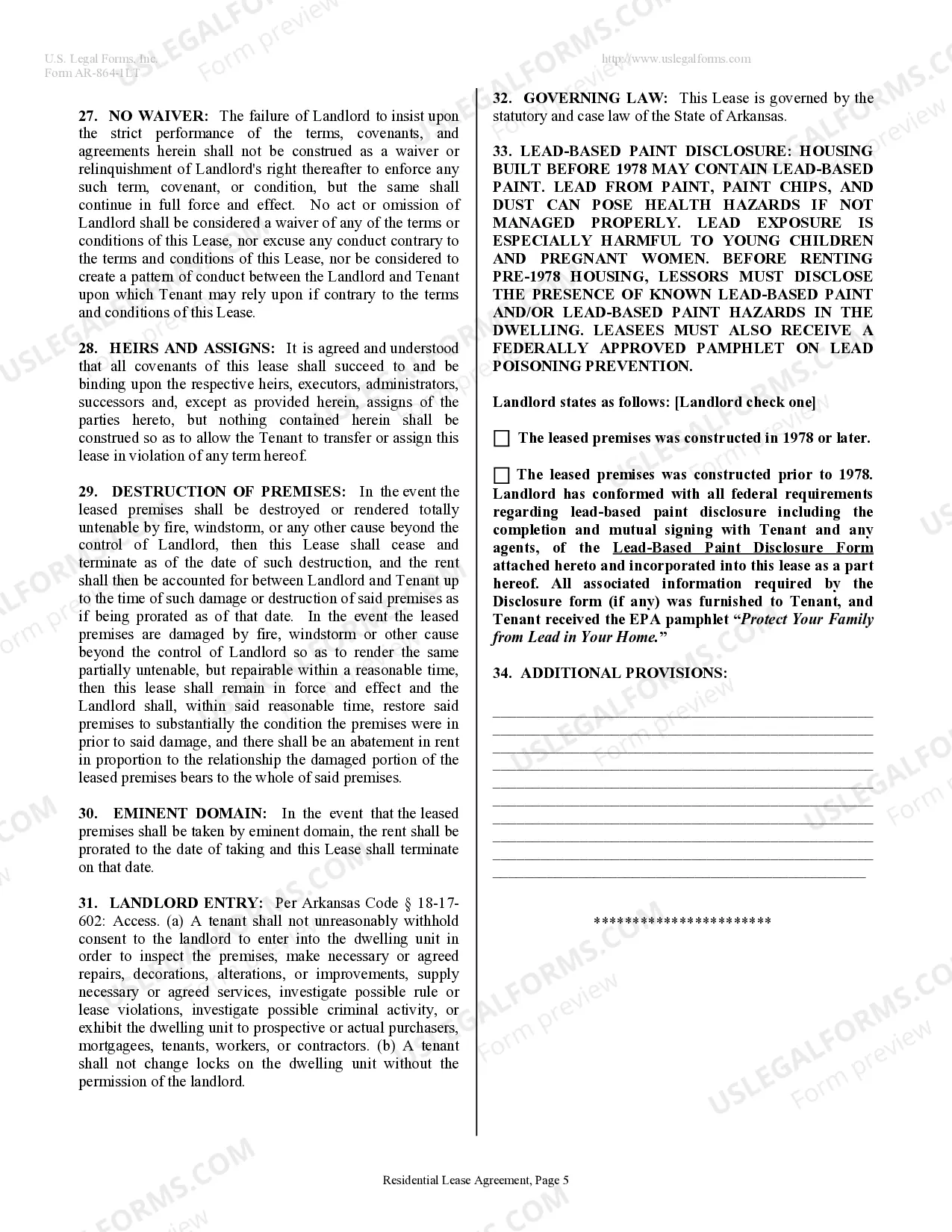Preview Residential Lease or Rental Agreement for Month to Month
