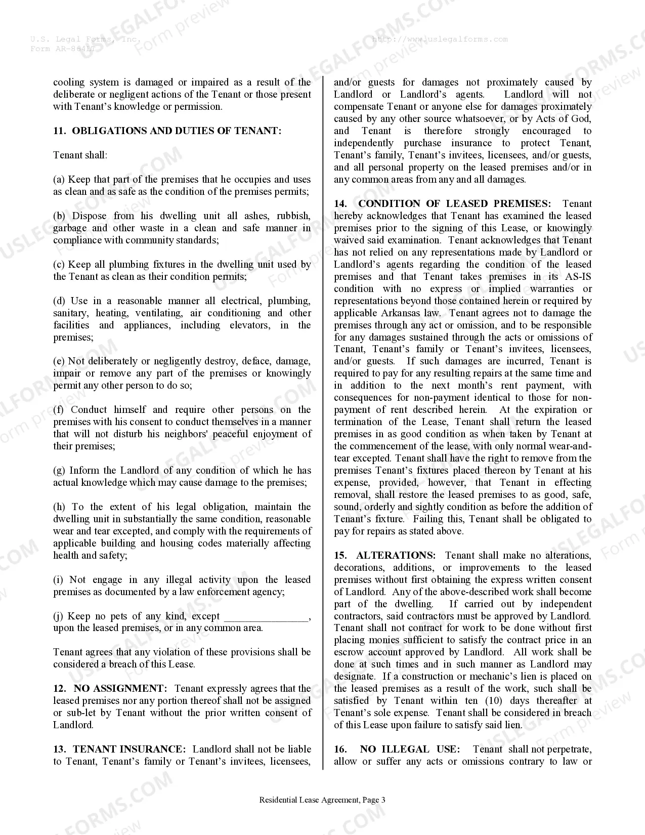 Preview Residential Rental Lease Agreement