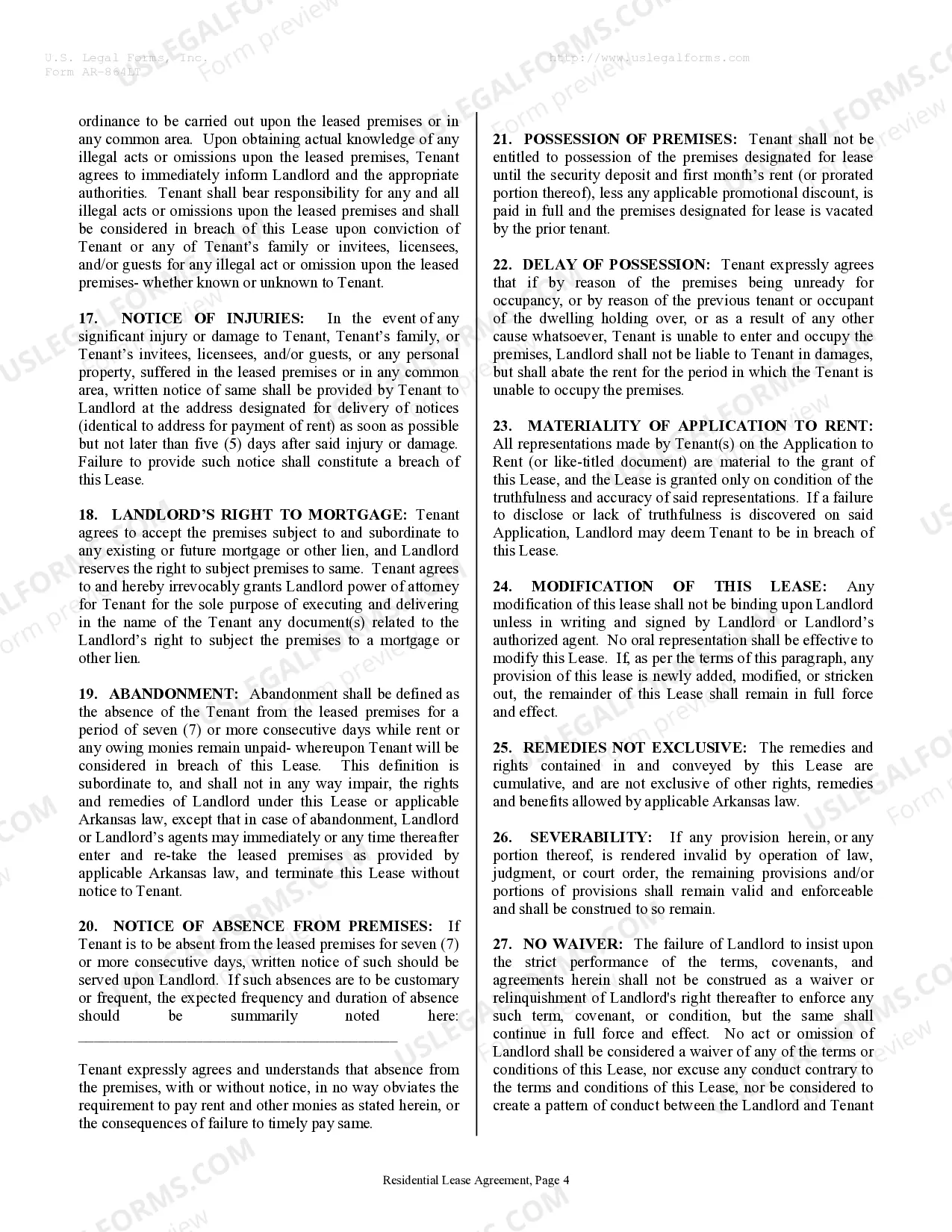 Preview Residential Rental Lease Agreement