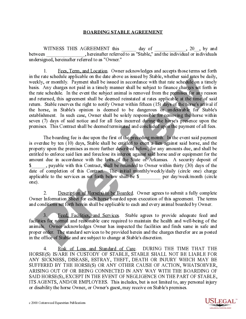 Preview Arkansas Horse Equine Forms Package