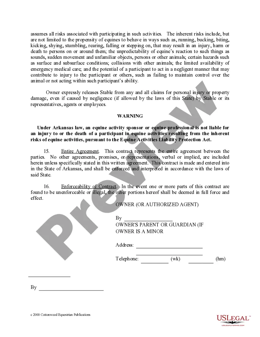 Preview Arkansas Horse Equine Forms Package