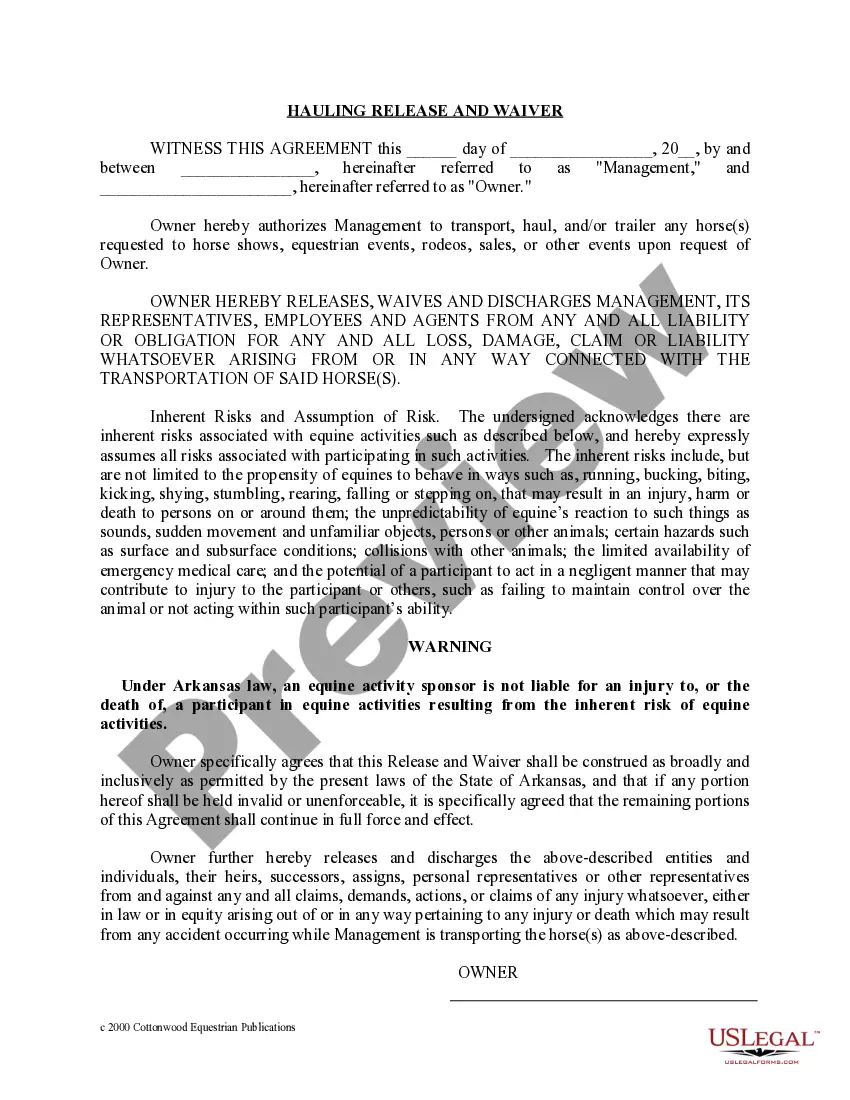 Preview Arkansas Horse Equine Forms Package