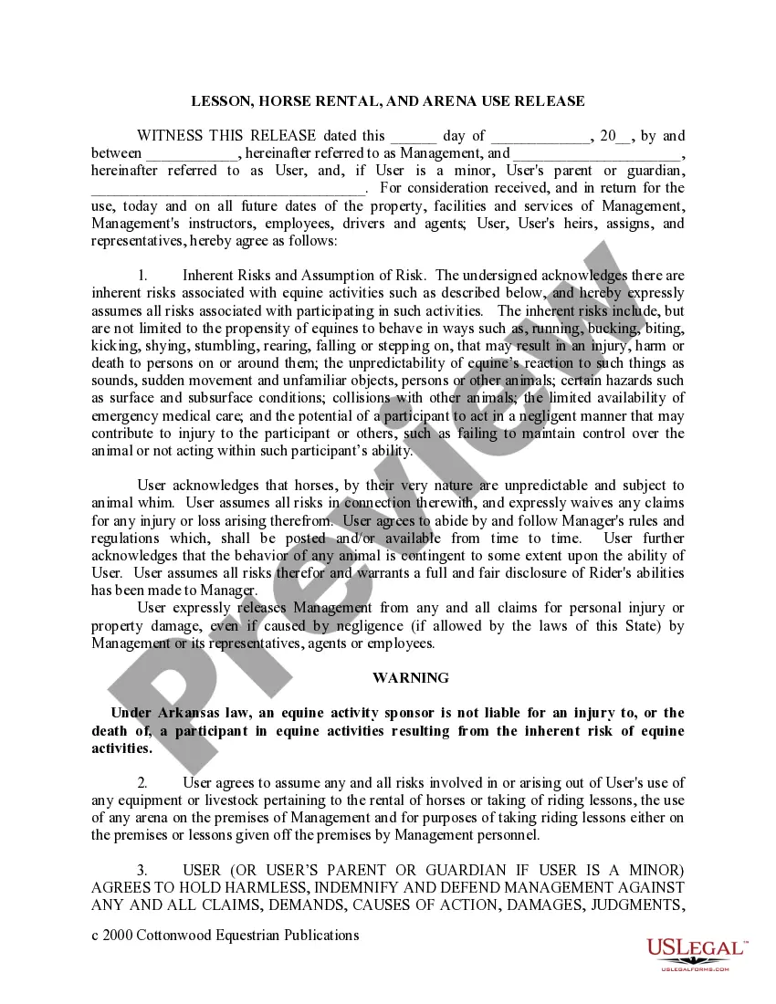 Preview Arkansas Horse Equine Forms Package