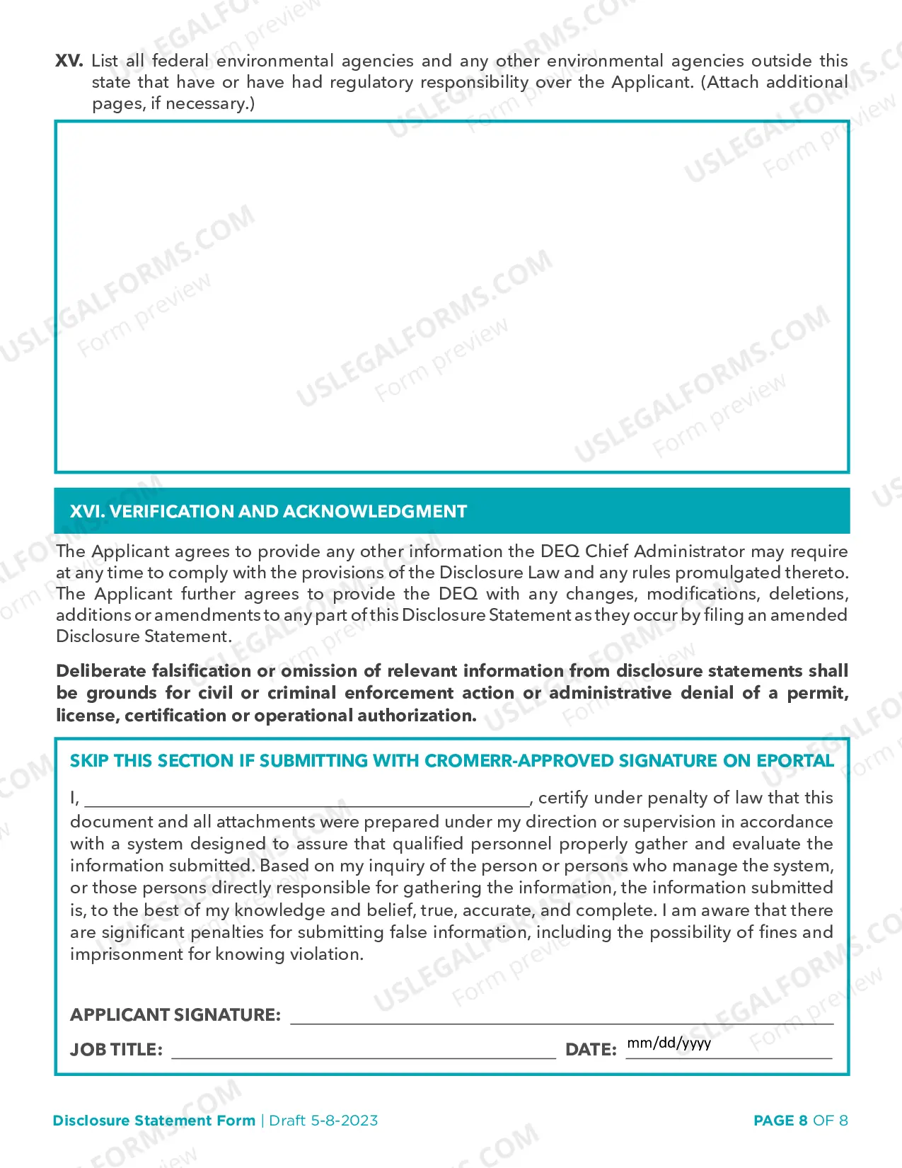 Preview ADEQ Disclosure Statement