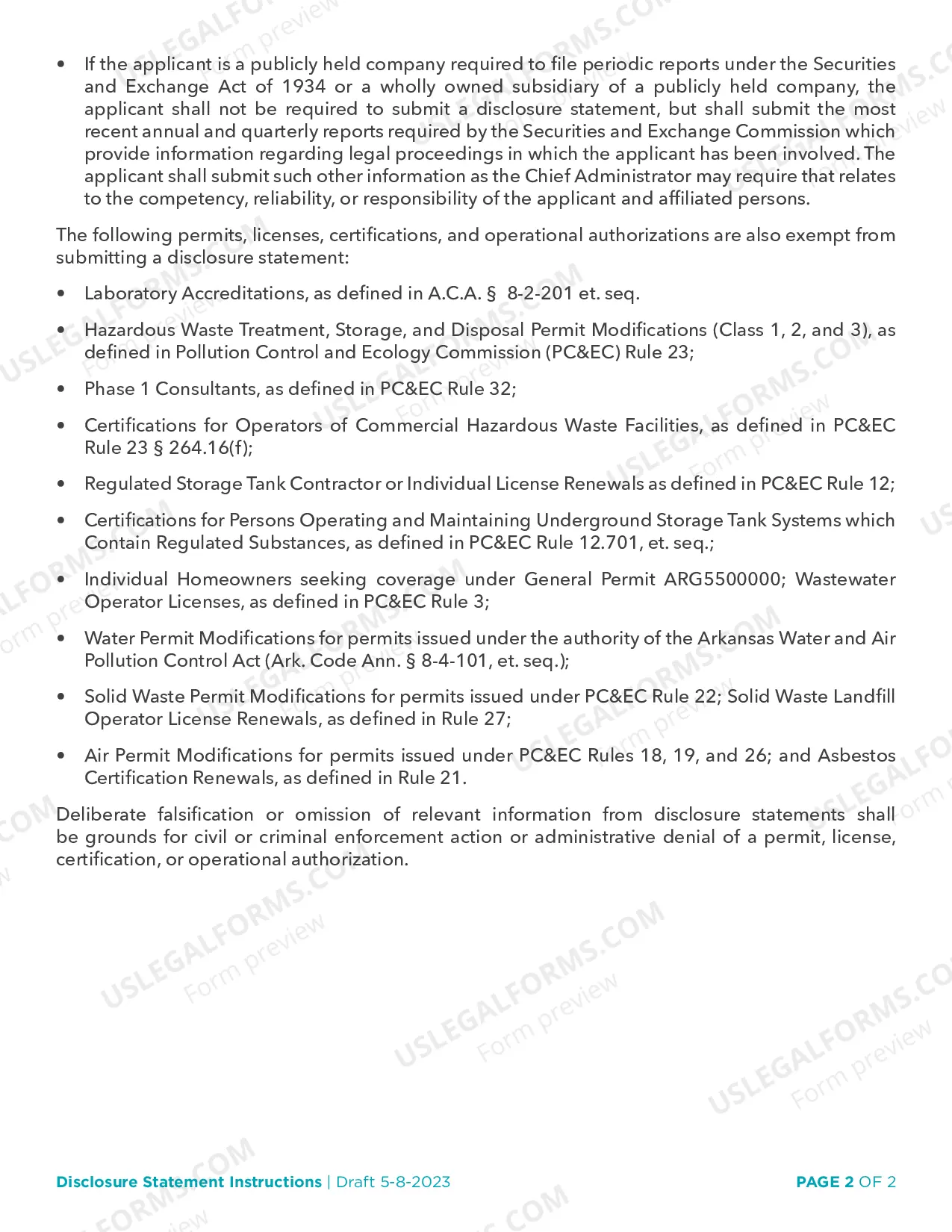 Preview ADEQ Disclosure Statement