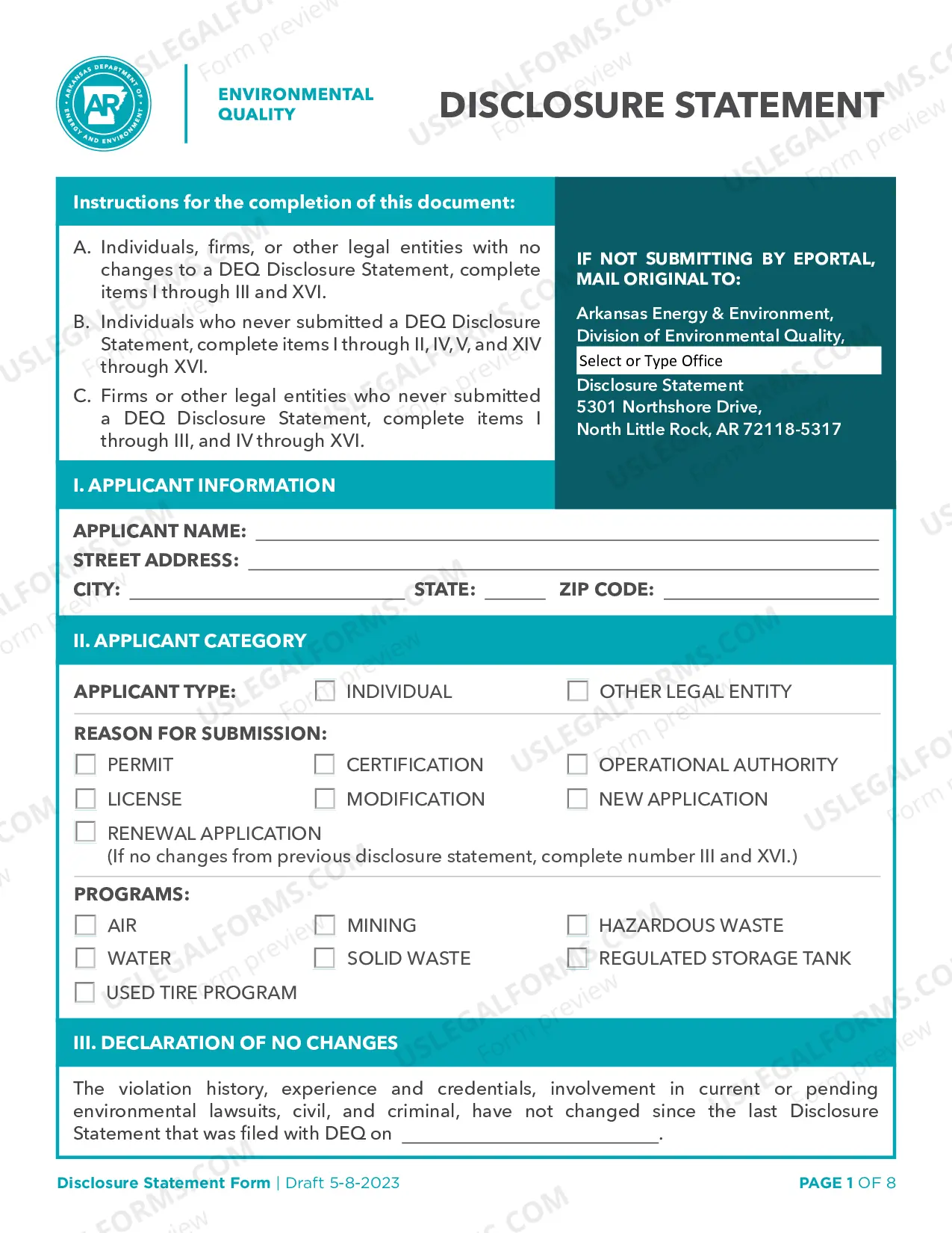 Preview ADEQ Disclosure Statement