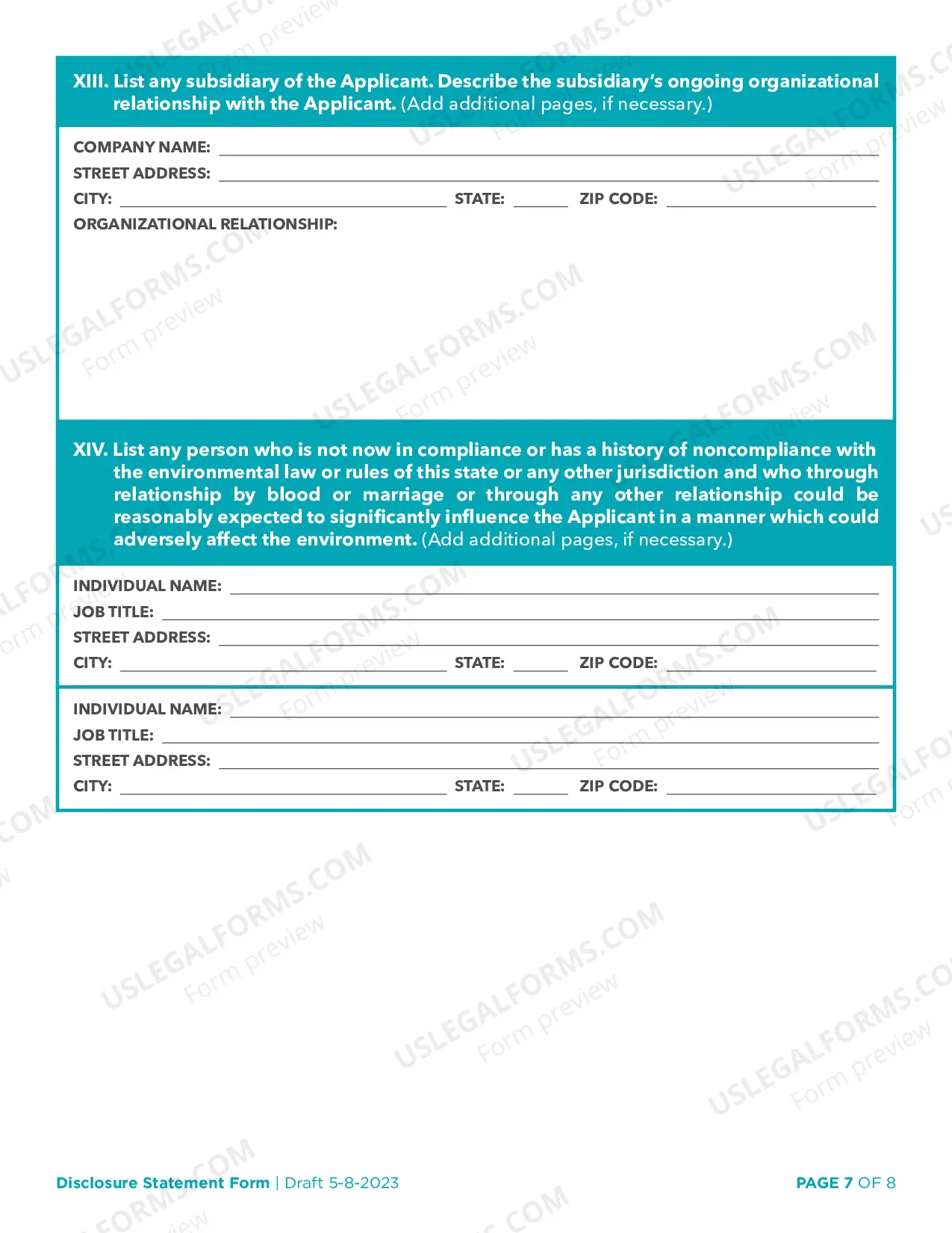 Preview ADEQ Disclosure Statement