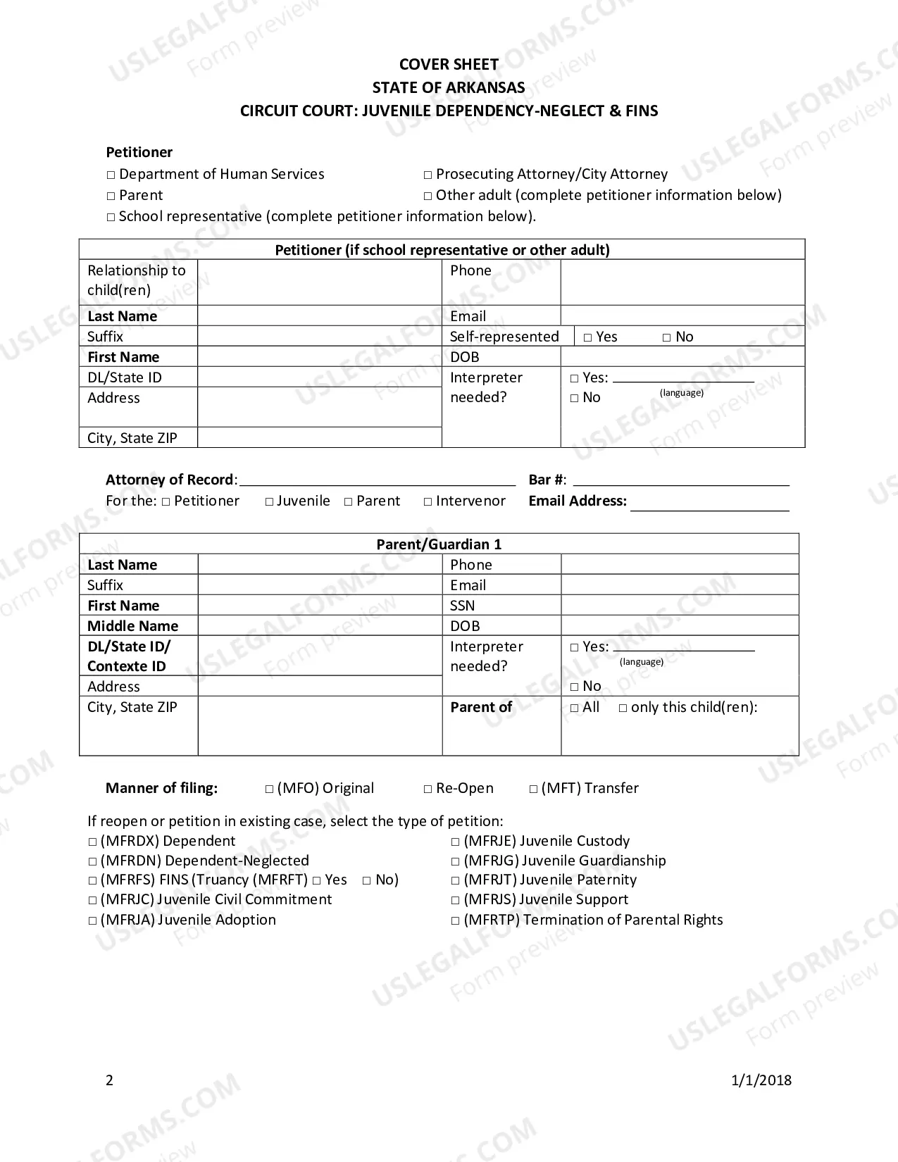 Preview Juvenile Dependency-Neglect Disposition Sheet