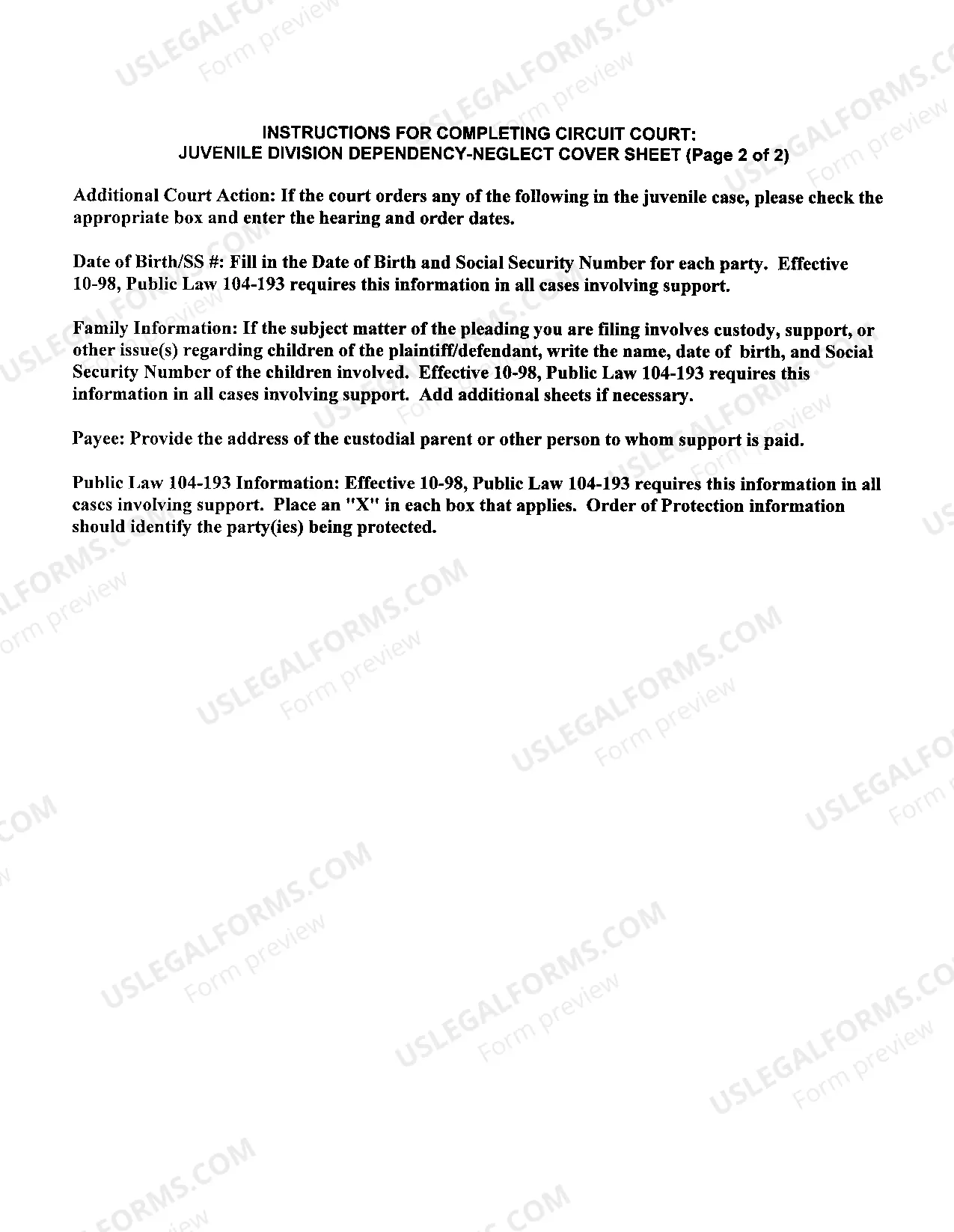 Preview Instructions for Completing Dependency - Neglect Cover Sheet