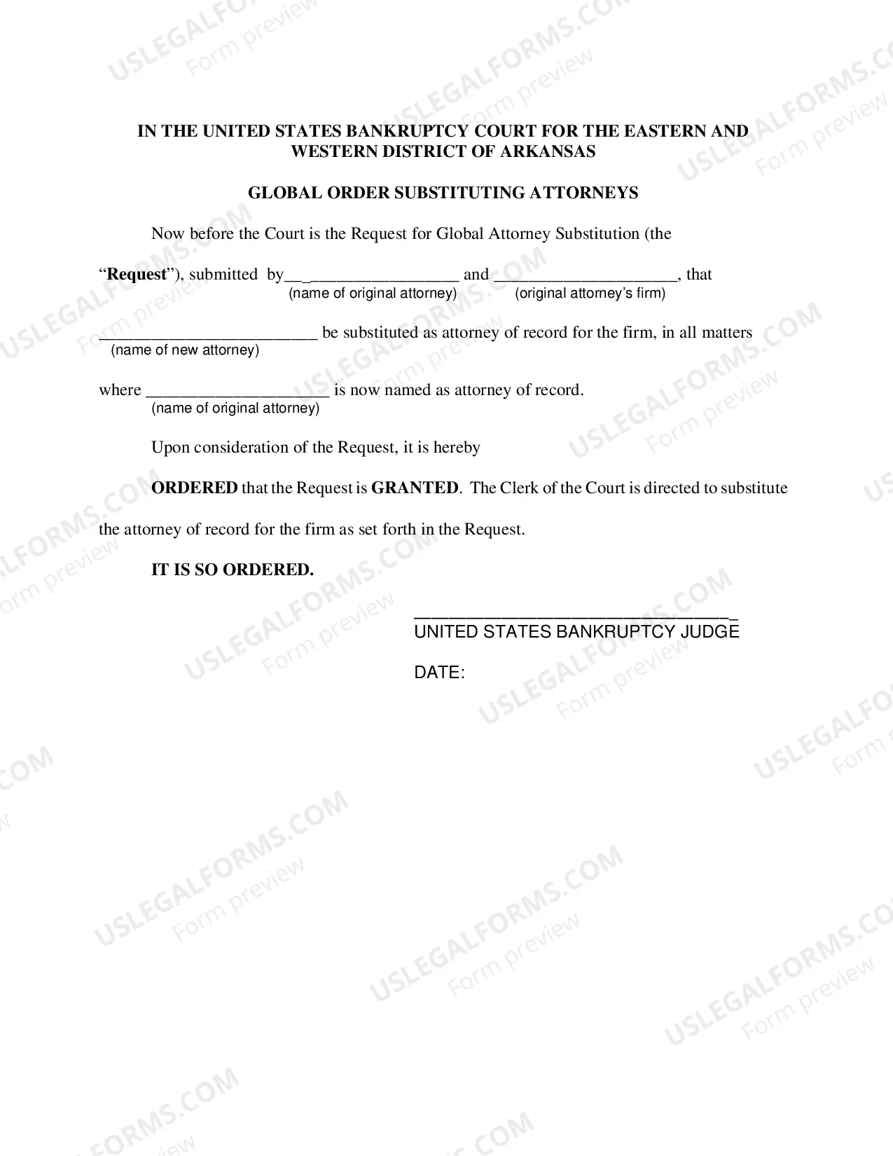 Preview Request for Global Attorney Substitution Form and Sample Precedent