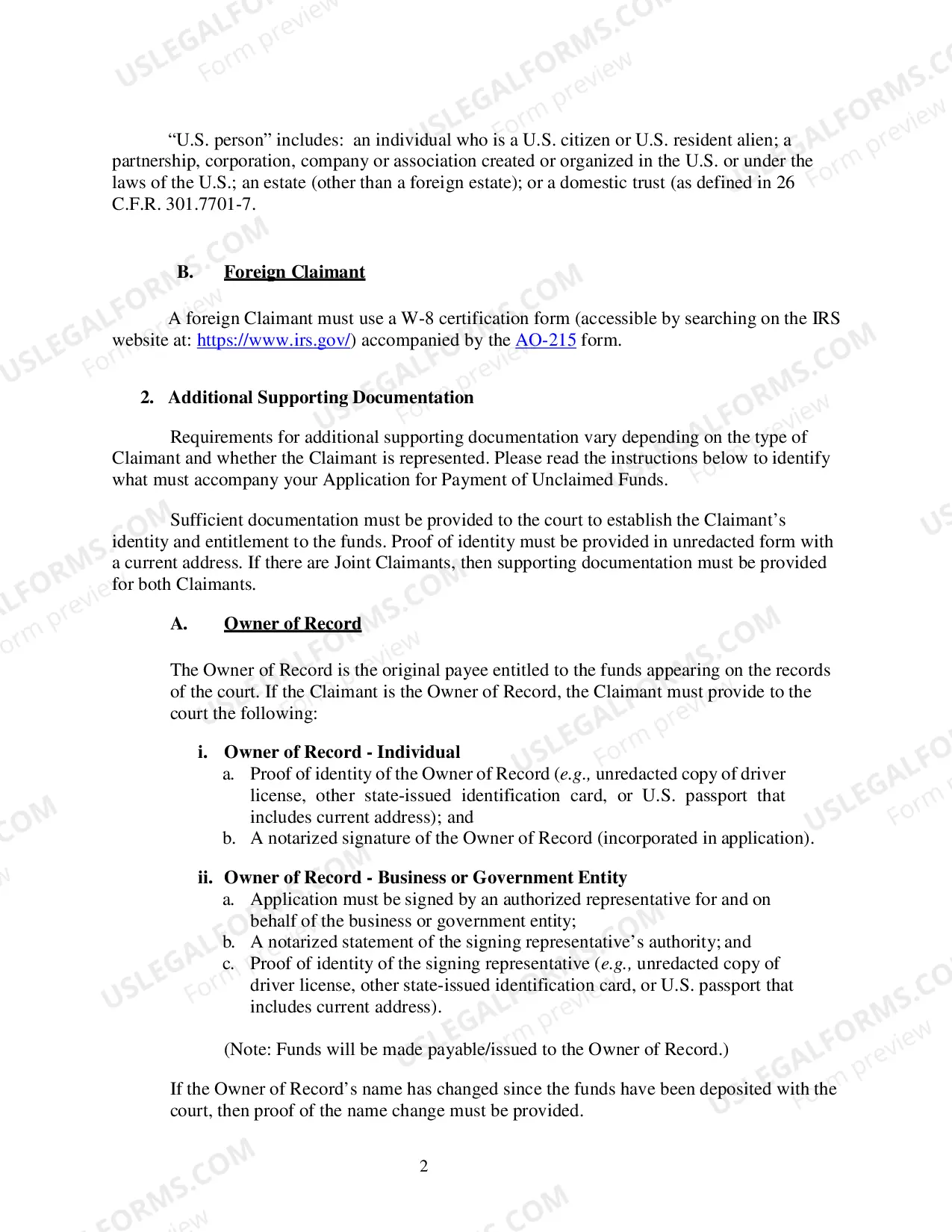 Preview Unclaimed Funds Instructions and Application