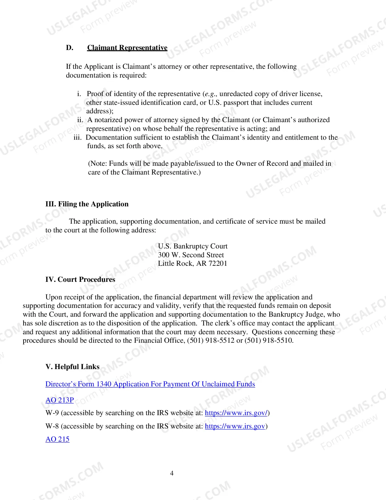 Preview Unclaimed Funds Instructions and Application