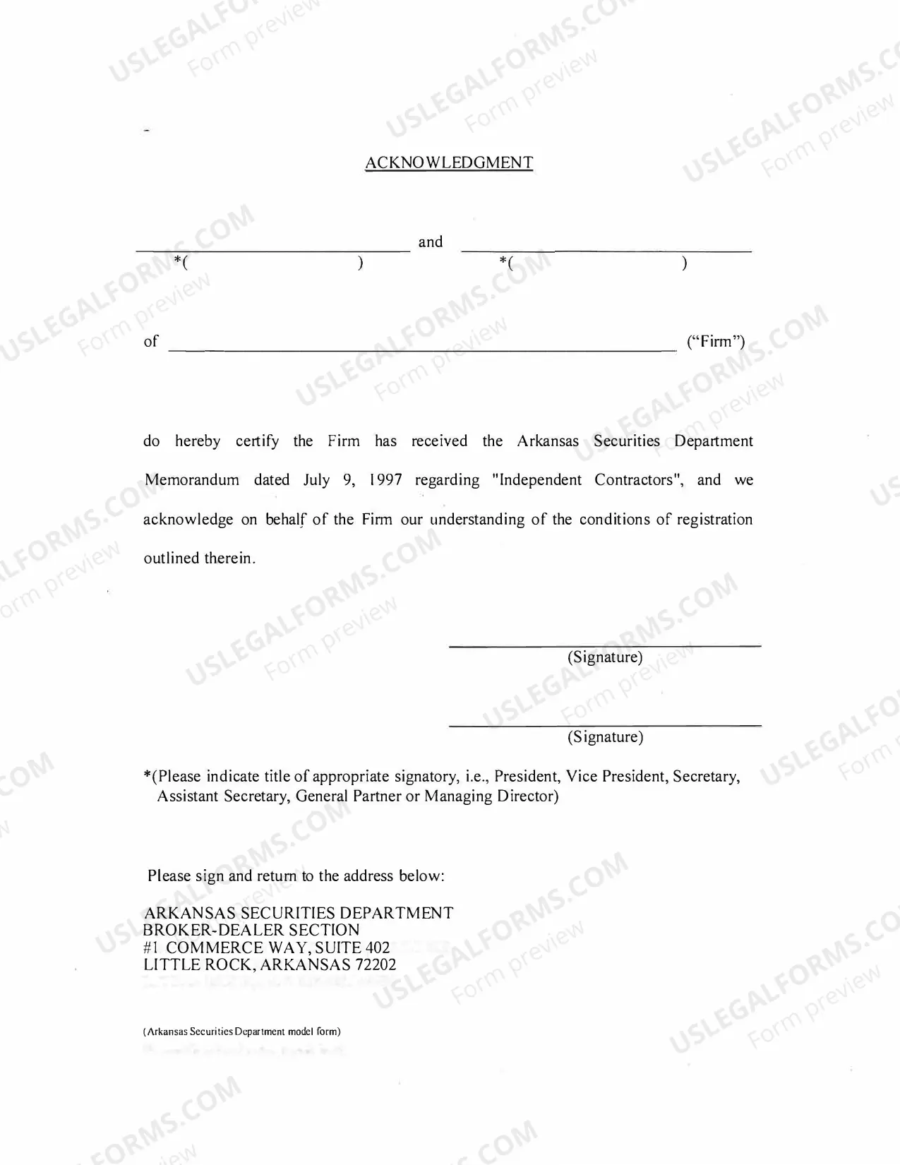 Preview Broker Dealer Independent Contractor Acknowledgement