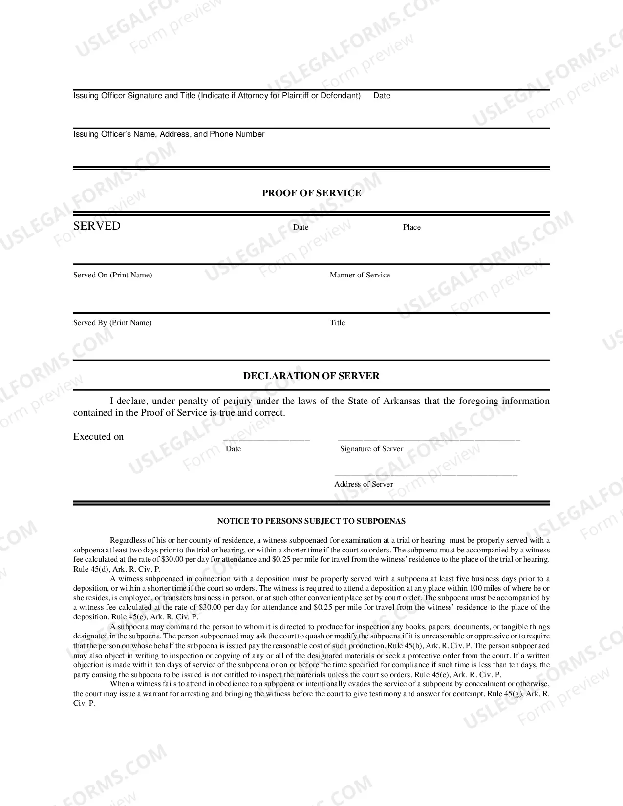 Preview Subpoena in a Civil Case