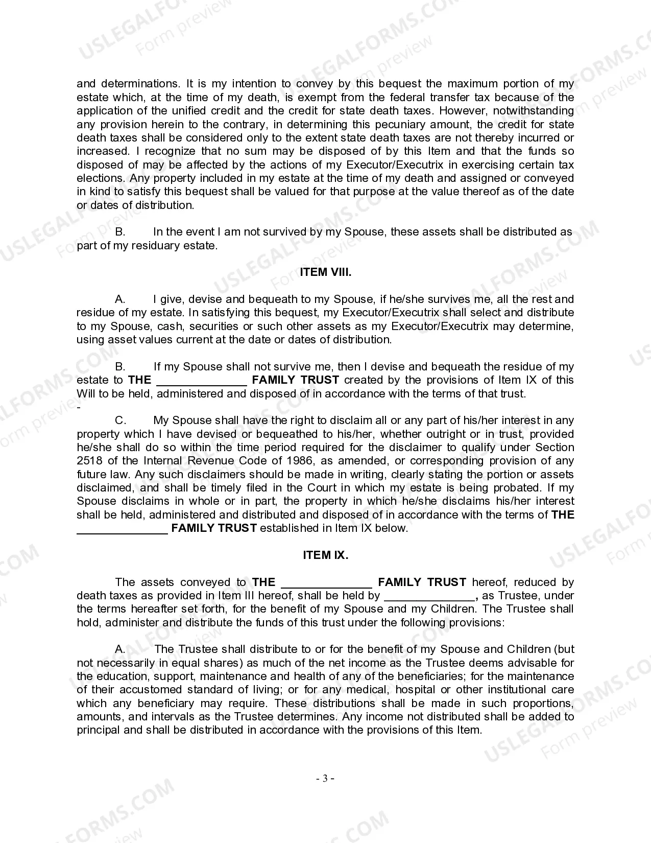 Preview Complex Will with Credit Shelter Marital Trust for Large Estates