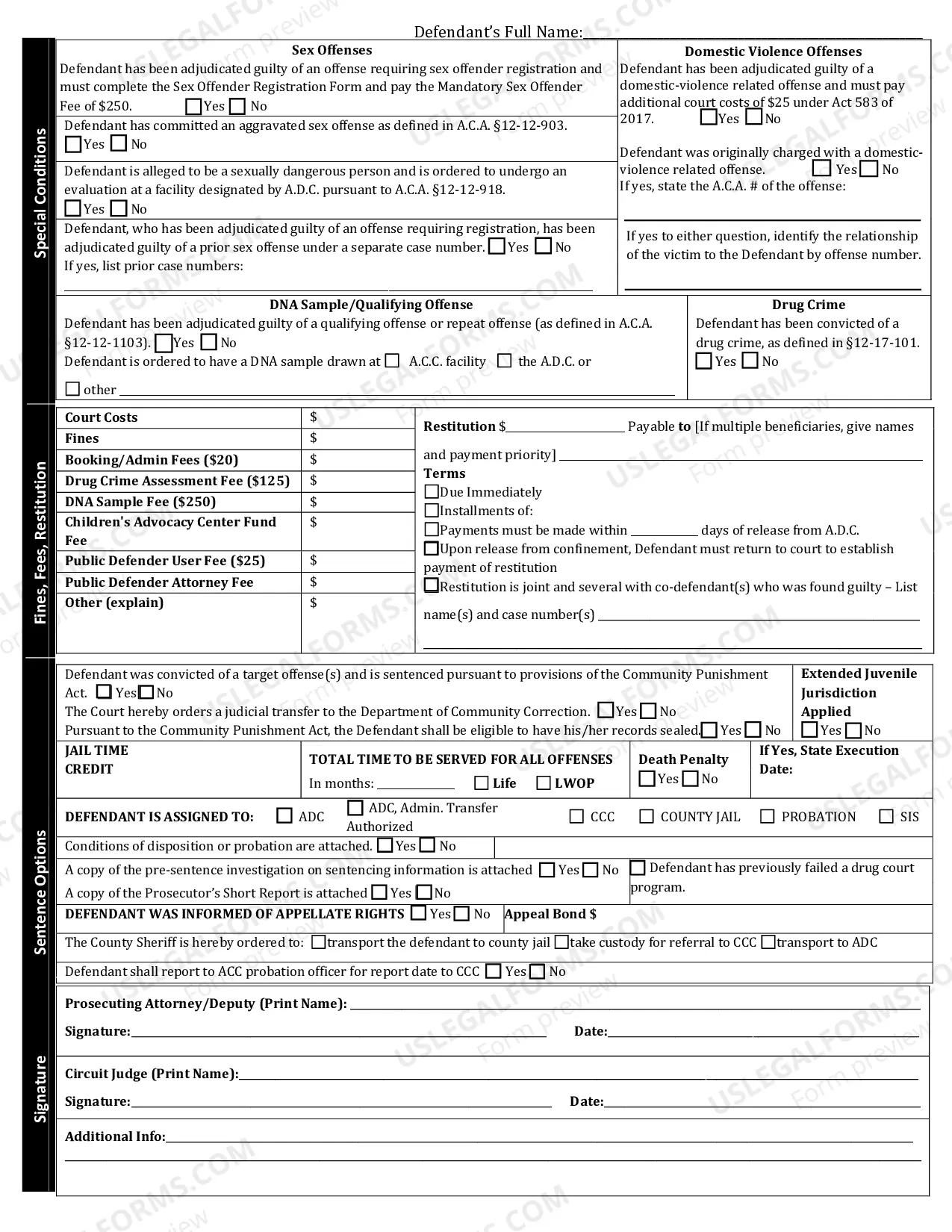 Preview Judgment and Commitment Order