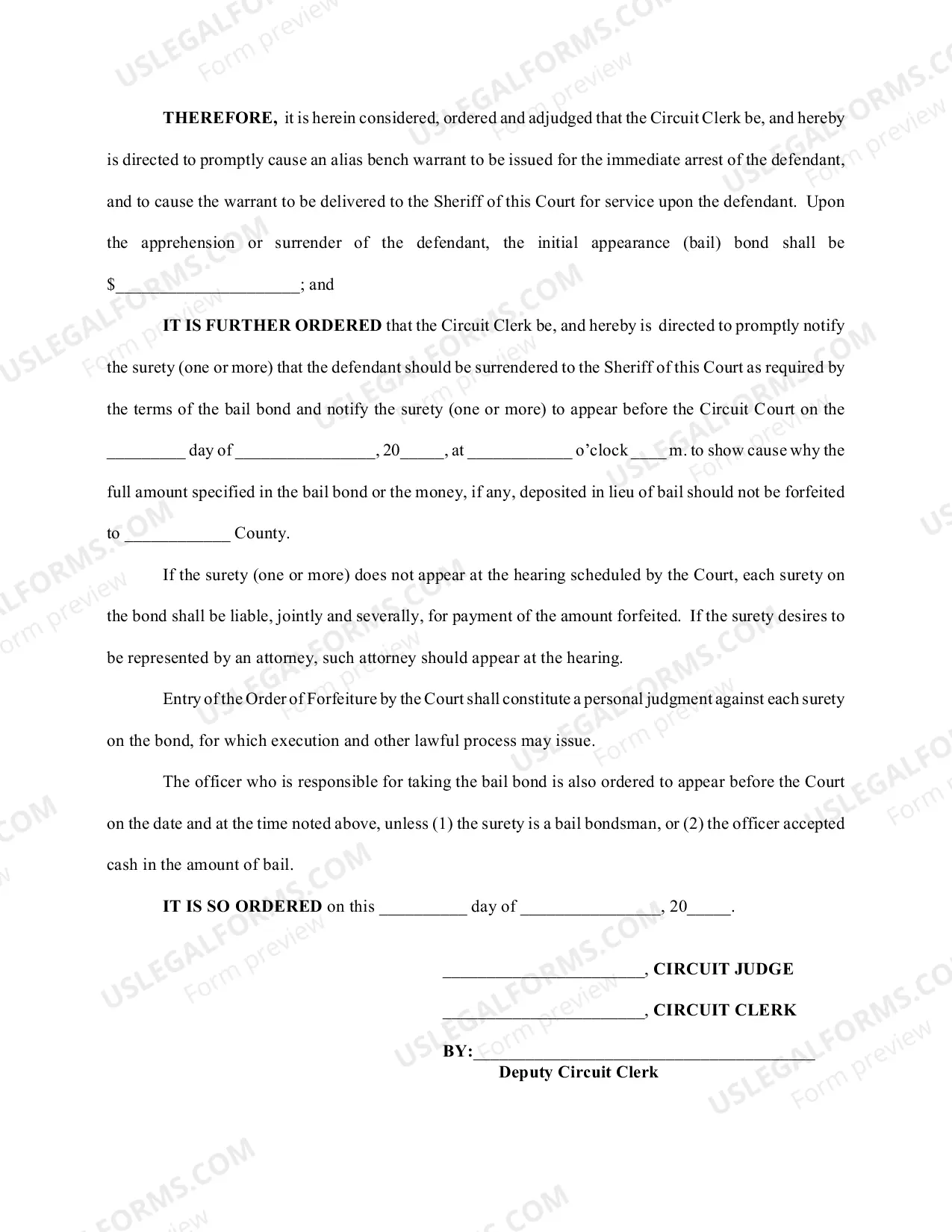 Preview Order For Issuance Of Arrest Warrant And Summons Order For Surety To Appear