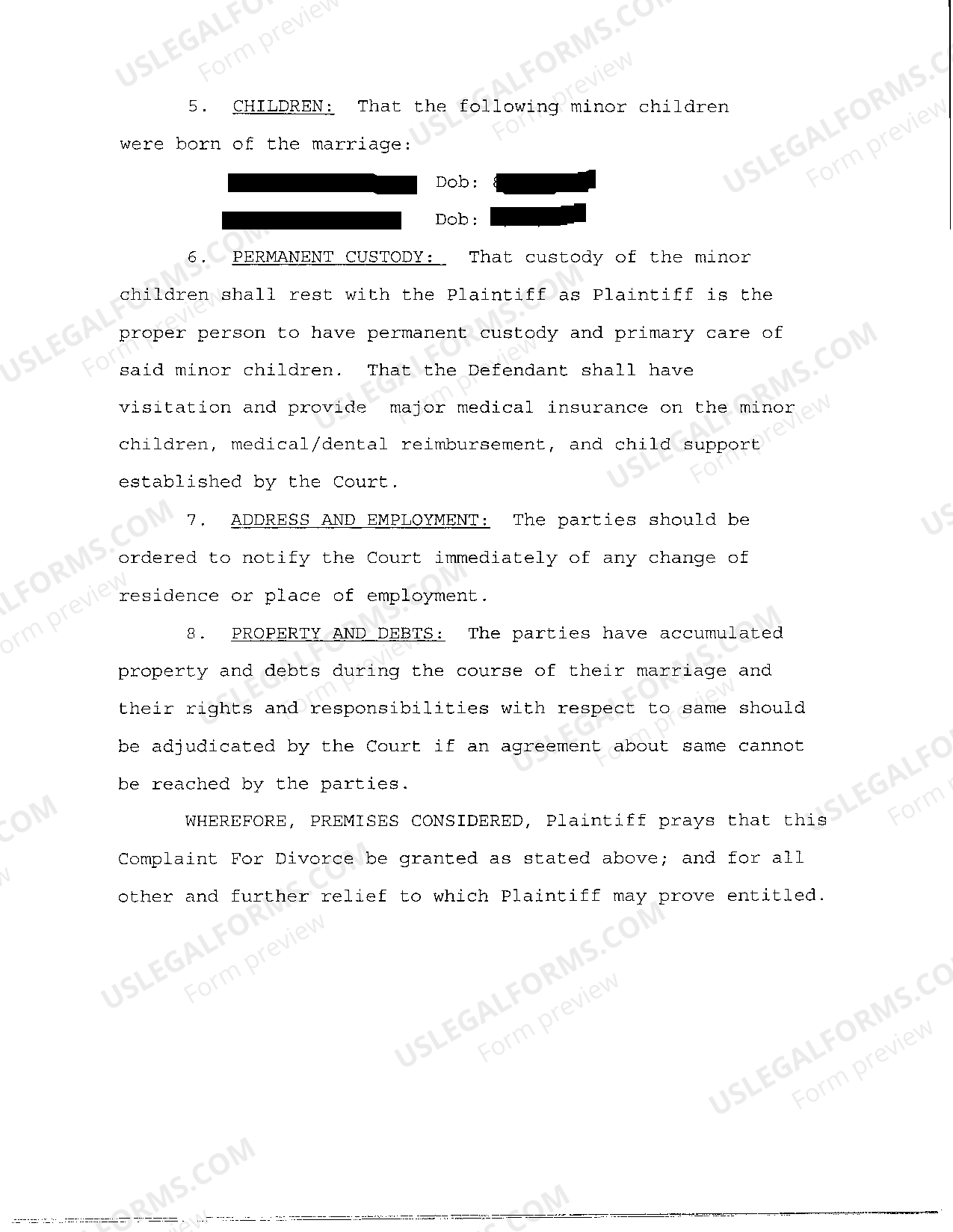 Complaint For Divorce Arkansas With Minor Child Pdf | US Legal Forms