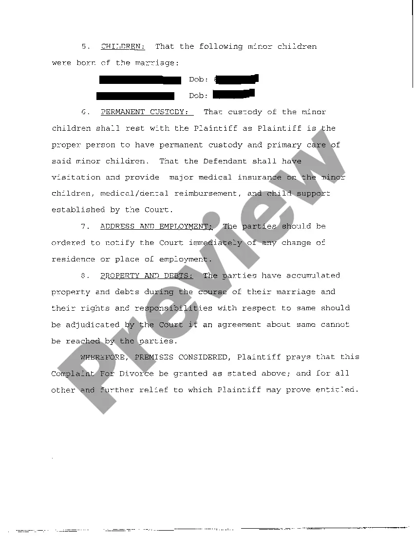 Preview A02 Complaint For Divorce with Children