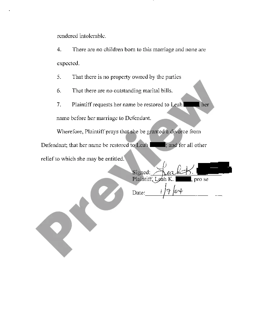 Preview A02 Complaint For Divorce with No Children