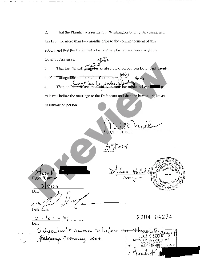 Preview A05 Divorce Decree on Divorce with No Children