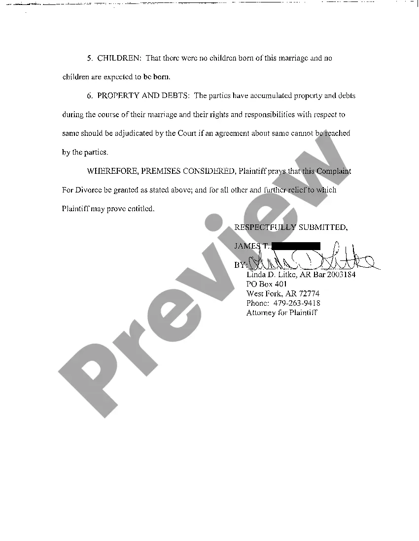 Preview A03 Complaint For Divorce with No Children