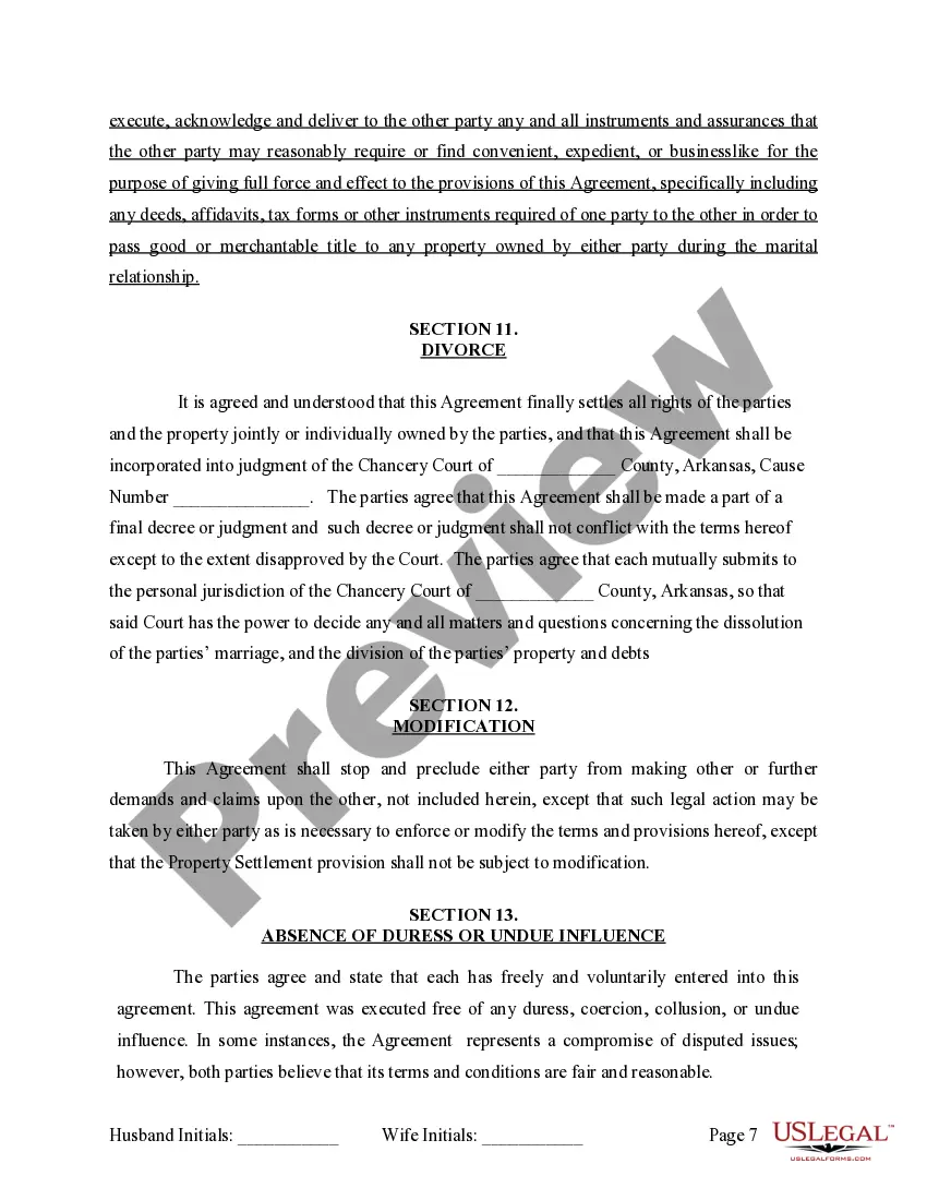 Preview Marital Legal Separation and Property Settlement Agreement where No Children or No Joint Property or Debts and Divorce Action Filed