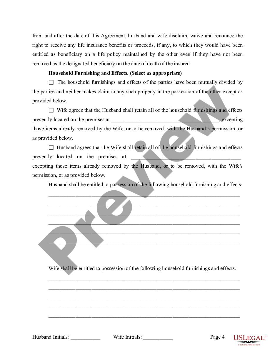 form Marital Legal Separation and Property Settlement Agreement where Minor Children and No Joint Property or Debts and Divorce Action Filed preview