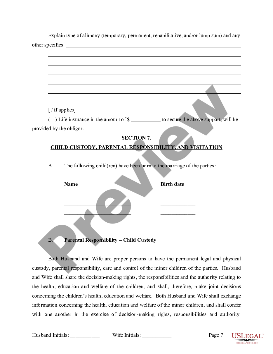 page 7 Marital Legal Separation and Property Settlement Agreement where Minor Children and No Joint Property or Debts and Divorce Action Filed preview