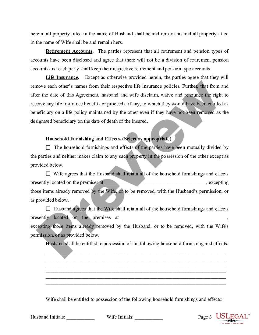 page 3 Marital Legal Separation and Property Settlement Agreement where Minor Children and No Joint Property or Debts that is Effective Immediately preview