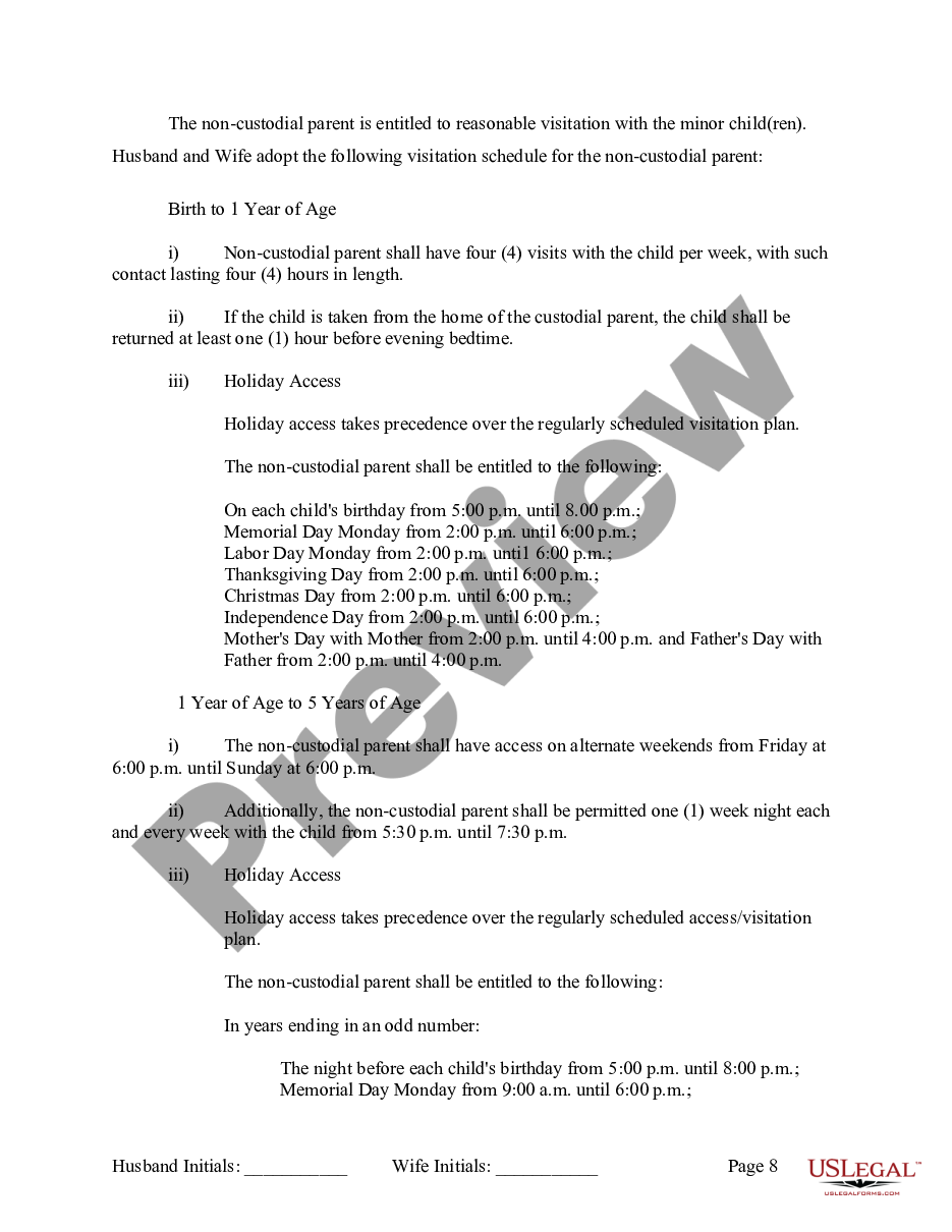 page 8 Marital Legal Separation and Property Settlement Agreement where Minor Children and No Joint Property or Debts that is Effective Immediately preview