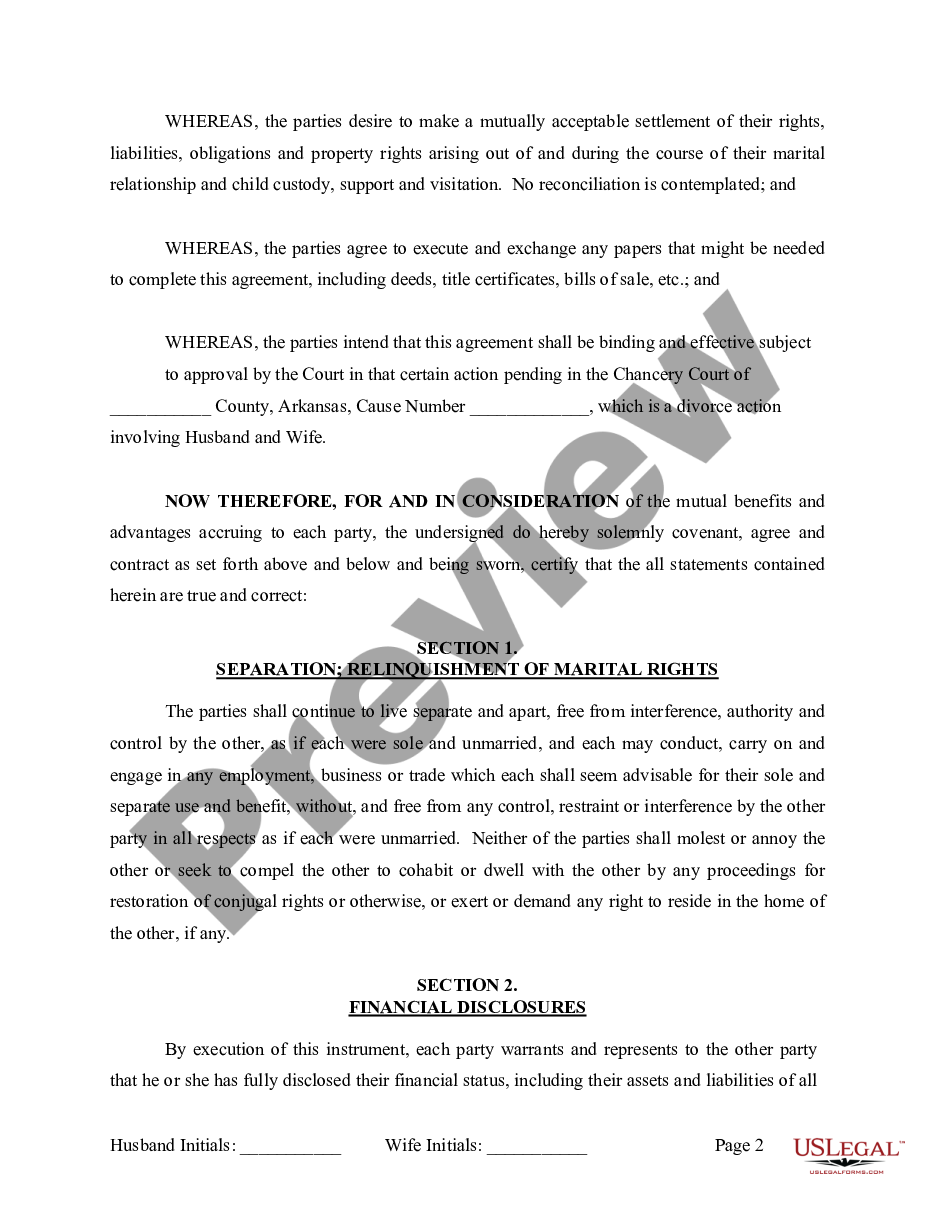 page 2 Marital Legal Separation and Property Settlement Agreement where Minor Children and Parties May have Joint Property or Debts and Divorce Action Filed preview
