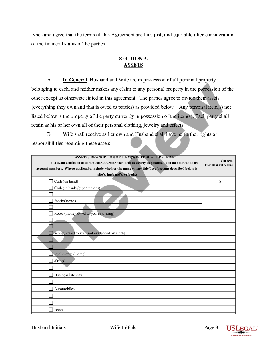 page 3 Marital Legal Separation and Property Settlement Agreement where Minor Children and Parties May have Joint Property or Debts and Divorce Action Filed preview