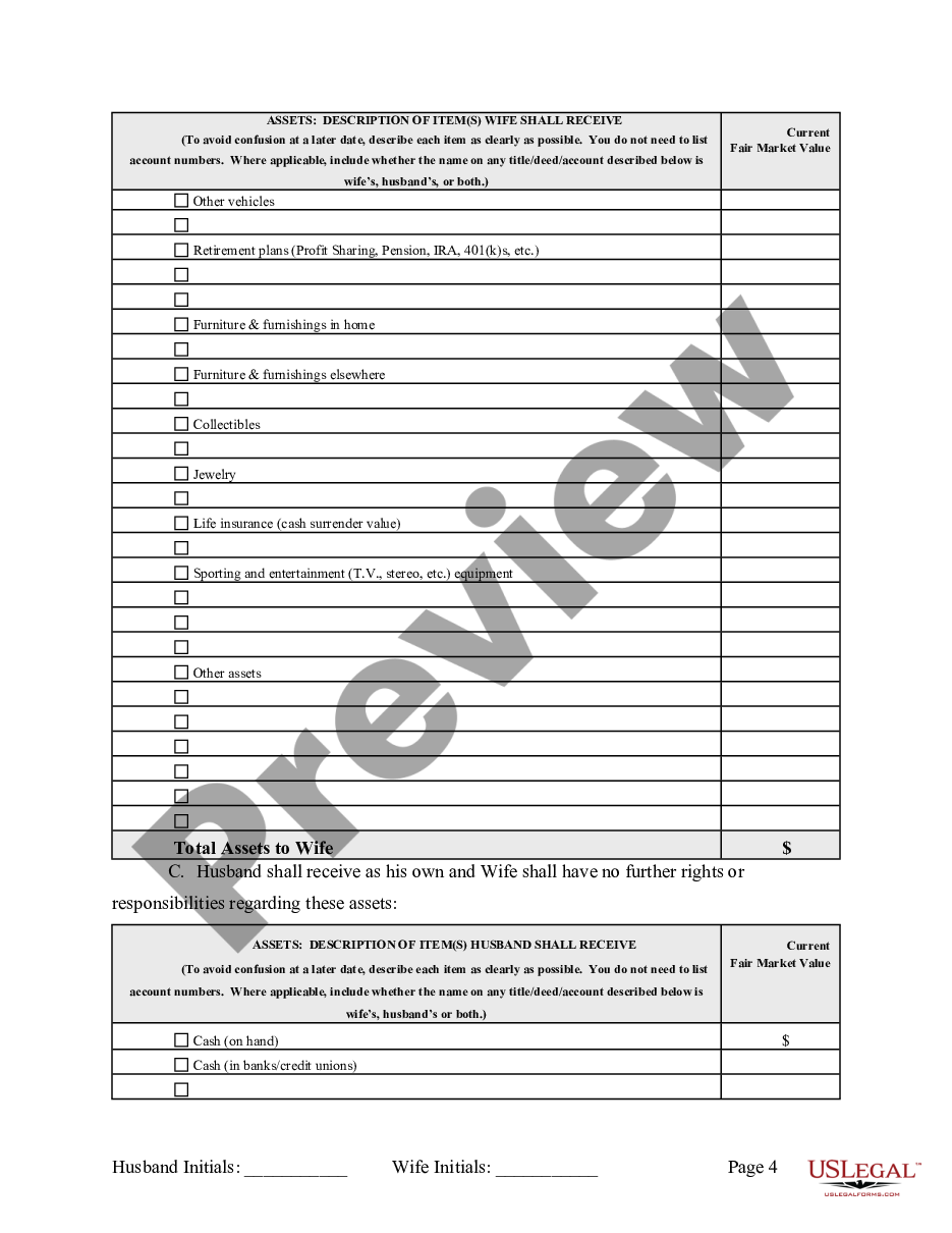 page 4 Marital Legal Separation and Property Settlement Agreement where Minor Children and Parties May have Joint Property or Debts and Divorce Action Filed preview